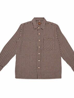 COMMON PEOPLE Keith Brown Houndstooth Check Synthetic Woven Over Shirt, Size XL